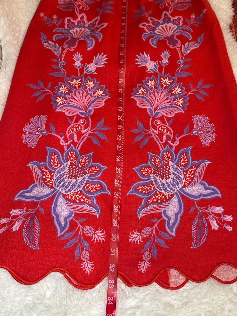 FARM Rio Porcelain Garden Red Motif Linen Blend Scalloped Midi Skirt S - Picture 13 of 16